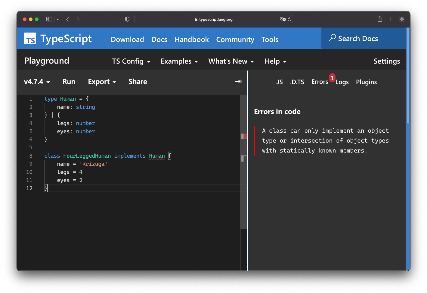 A class can only implement an object type or intersection of object types with statically known members.