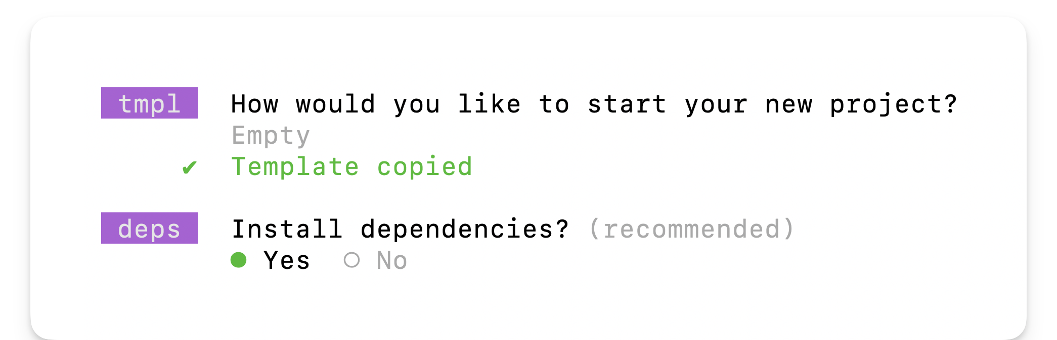 Installing dependencies in the CLI prompt.