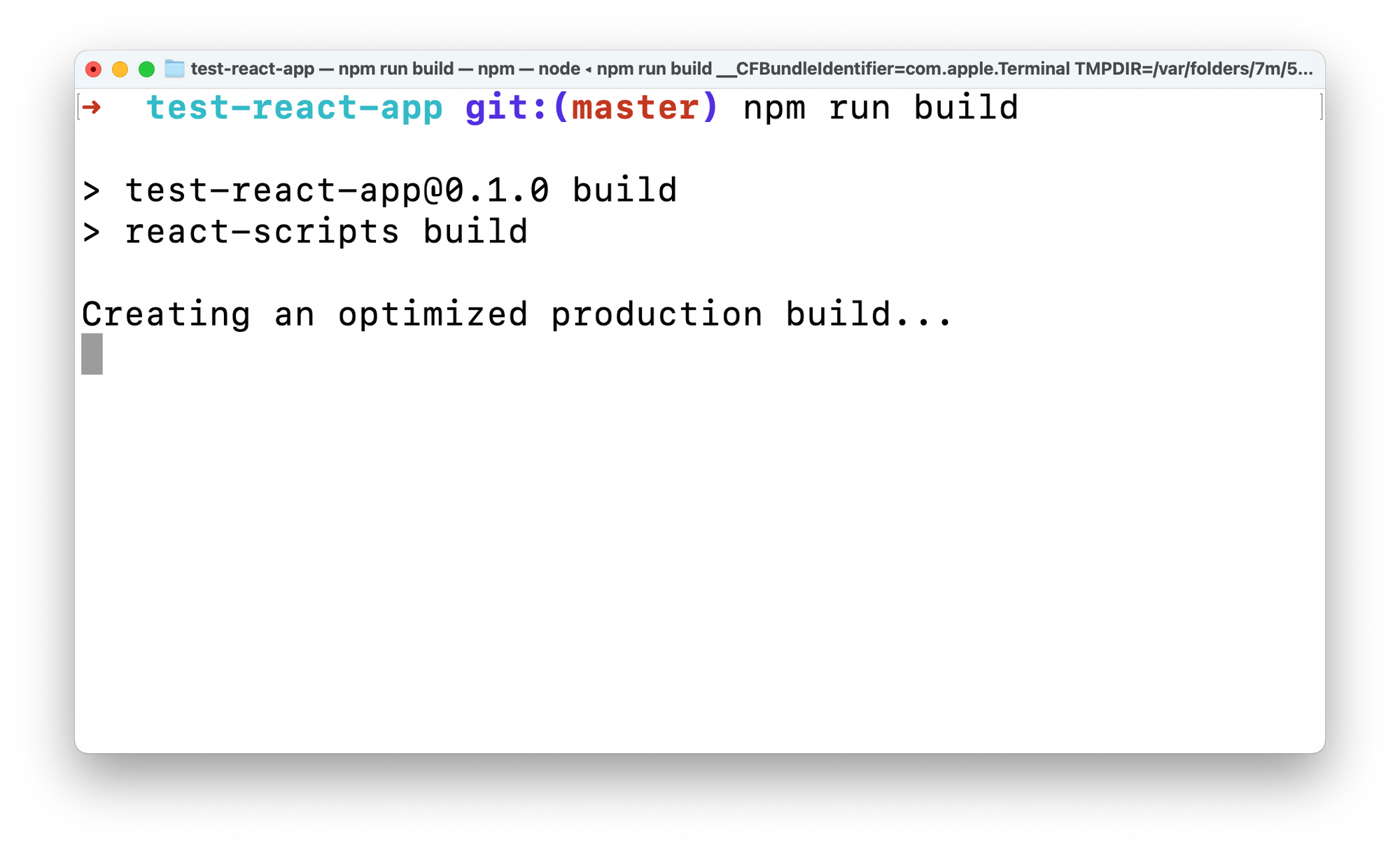Building the test React application for production.