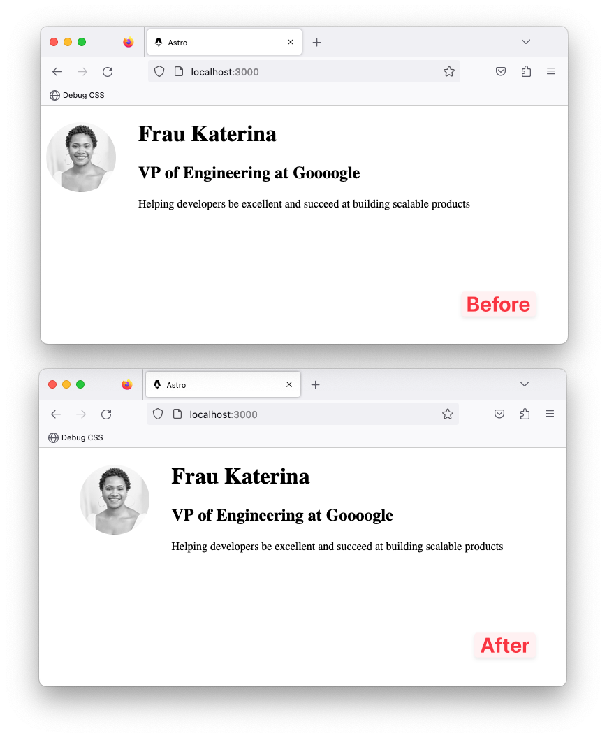 A comparison of the changes before and after the layout component style.