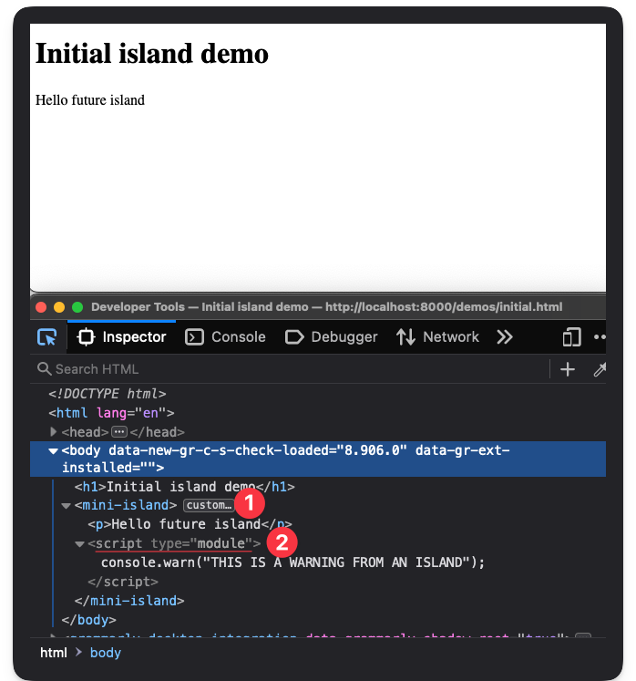 Replaced island <template> element.