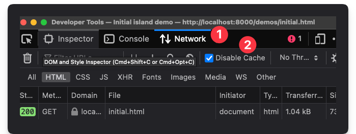 The disable cache property in Firefox.