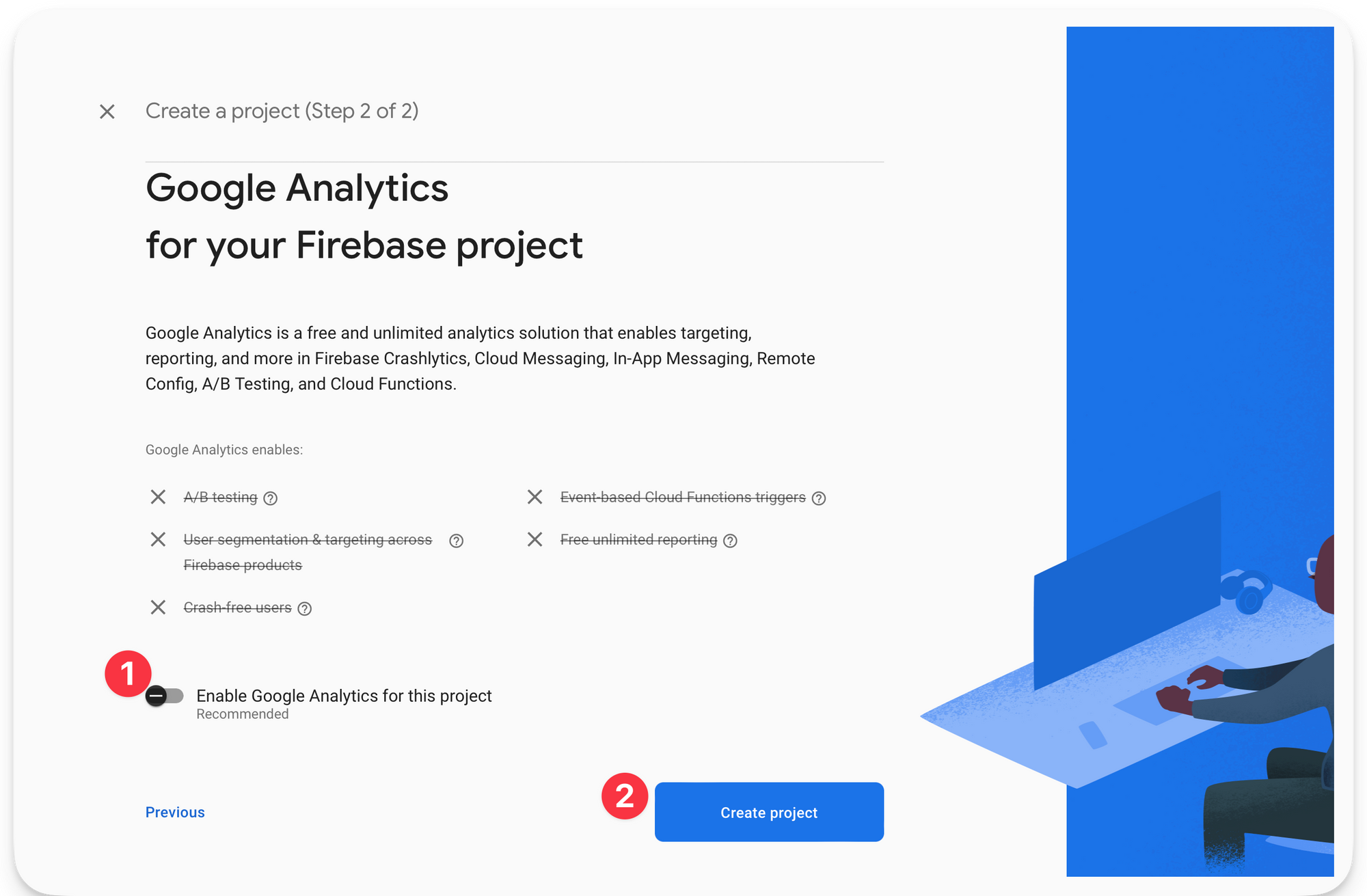 Choosing Google analytics and creating the project.