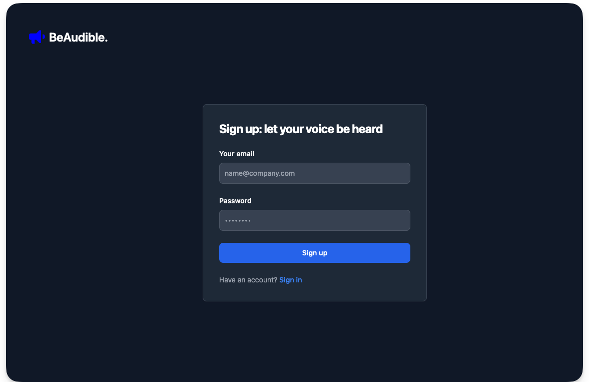 The sign up page.