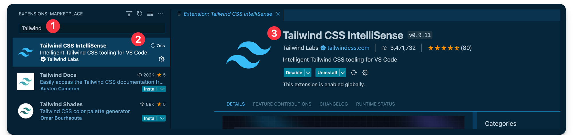 Installing the official VSCode Tailwind plugin